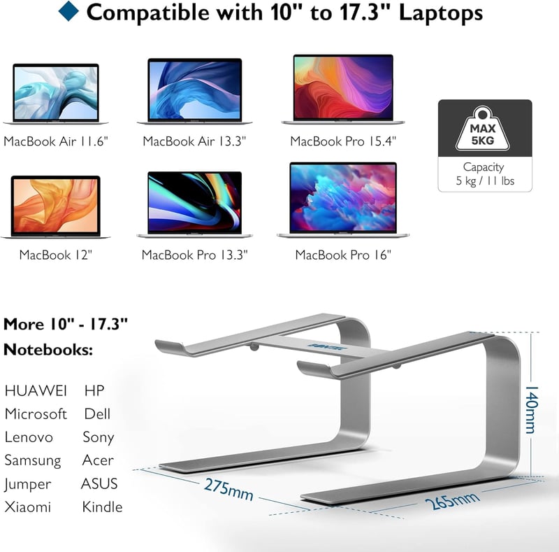 BONTEC Ergonomikus Laptop Állvány Íróasztalhoz, Ezüst Notebook Tartó 10-17,3 Hüvelykes Laptopokhoz Kompatibilis