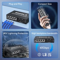 SODOLA 6 Portos 2.5G Menedzseletlen Ethernet Switch - 4x 2.5GBASE-T + 2x 10G SFP+ Port, 60Gbps Kapcsolási Kapacitás, Fali Rögzítésű Mini Hál 7