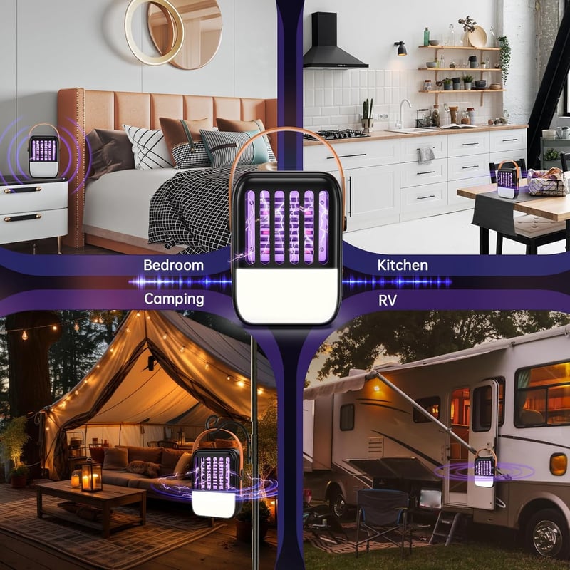 Bubbacare 2 az 1-ben Napelemes Szúnyogirtó Lámpa 1200 mAh USB Tölthető Rovarcsapda LED Világítással Kertbe, Beltérre és Kültérre