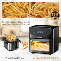 Acekool 18L XXL Forrólevegős Sütő, 1800W Olajmentes Fritőz, LED Érintőkijelzővel, Átlátszó Ablakkal, 7 Kiegészítővel, Időzítővel, Fekete 4