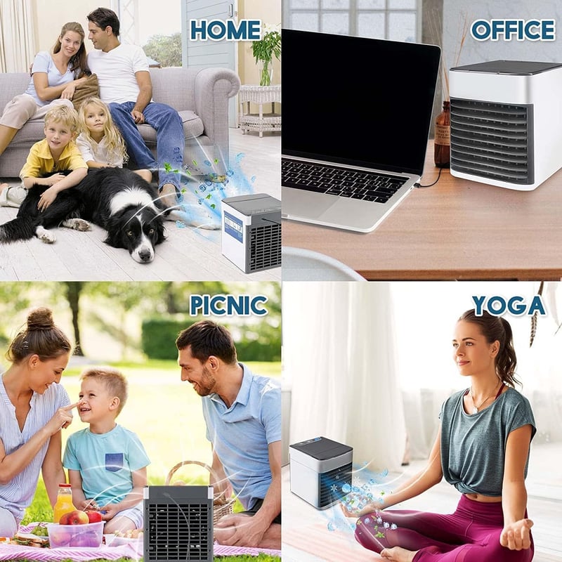 shirun 4 az 1-ben Hordozható Léghűtő, Mini Klíma 3 Sebességgel, Párásító és Légtisztító Funkcióval, 400ml Víztartály, USB, Otthonra, Irodába