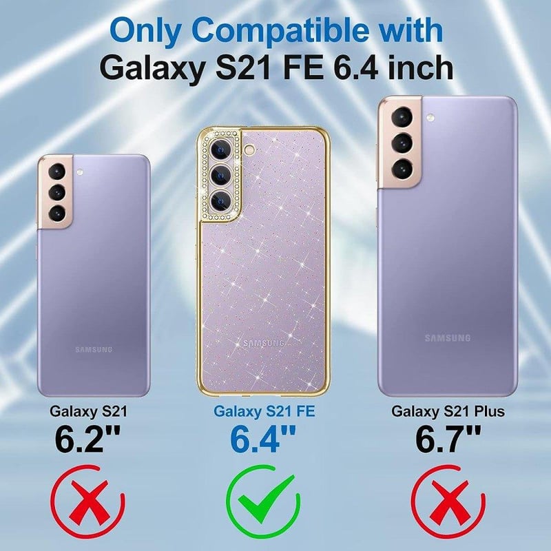 Samsung Galaxy S21 FE átlátszó-arany csillogó tok zsinórral