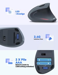 TECKNET Ergonomikus Vezeték Nélküli Függőleges Egér, 4800 DPI, 6 Gombos, Kényelmes Csuklótámasz, PC/Laptop/Mac Kompatibilis, Szürke 6