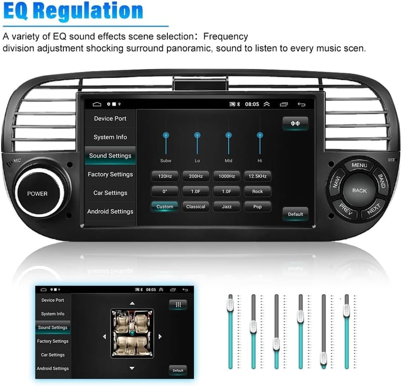 FIAT 500 Android 10.0 Autoradio 7" Érintőképernyővel, Navigációval és Tolatókamerával (2007-2015)