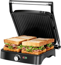 Aigostar 1500 W elektromos kontakt grill panini és szendvics sütő, ezüst színű asztali grillserpenyő 1