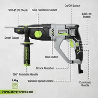 WORKPRO SDS-Plus 1050W Fúrókalapács 3 Joule, Állítható Sebesség, 360° Forgatható Fogantyú, Betonhoz 26mm, Tartozékokkal és Hordtáskával 2