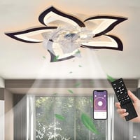 MiiR Virág Alakú LED Mennyezeti Ventilátor Lámpa - 50W Fekete Távirányítós Csillár 5 Fényforrással, Applikációval Szabályozható, Nappali és  - 69 cm, Black 1