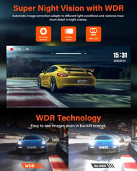 Jansite 4K Visszapillantó Tükör Menetrögzítő Kamera 64GB SD Kártyával, 10" IPS Érintőképernyővel, Első-Hátsó 170° Látószög, 10m Kábel, WDR 3