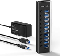 RSHTECH USB 3.0 Hub 10 Port Aktív Alumínium Elosztó 36W Tápegységgel 1