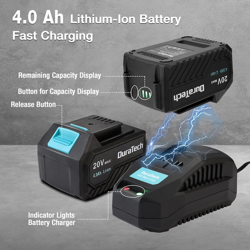DURATECH 20V Akkumulátoros Orrfűrész 4.0Ah Akkuval, 4 Fűrészlappal - 3000 RPM, 22mm Vágáshossz, Fa/Fém/PVC/Ág Vágáshoz, LED Világítással