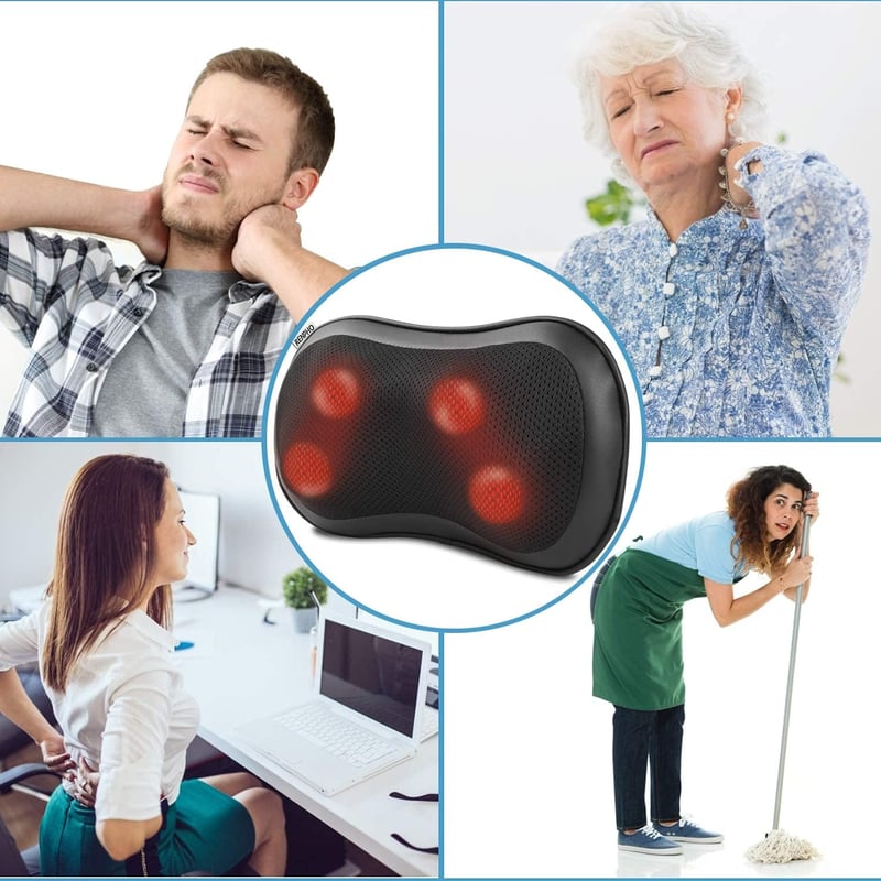 RENPHO Shiatsu Masszázspárna Melegítő Funkcióval, Nyakmasszírozó 3 Sebességgel, 4D Forgó Masszázsfejekkel, Mély Gyúró Masszázs