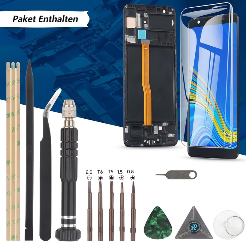 RongZy Samsung Galaxy A7 2018 (A750) Kijelző Csere - OLED Érintőképernyő Digitalizálóval, Fekete Kerettel és Szerszámokkal
