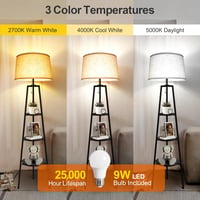 OUTON Állólámpa Polccal - LED Tripod Lámpa 3 Színhőmérséklettel, Memória Funkcióval, Dió Fa Lábakkal, Nappali, Hálószoba, Iroda 2