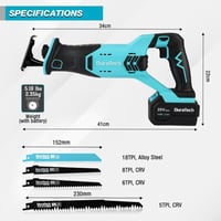 DURATECH 20V Akkumulátoros Orrfűrész 4.0Ah Akkuval, 4 Fűrészlappal - 3000 RPM, 22mm Vágáshossz, Fa/Fém/PVC/Ág Vágáshoz, LED Világítással 3