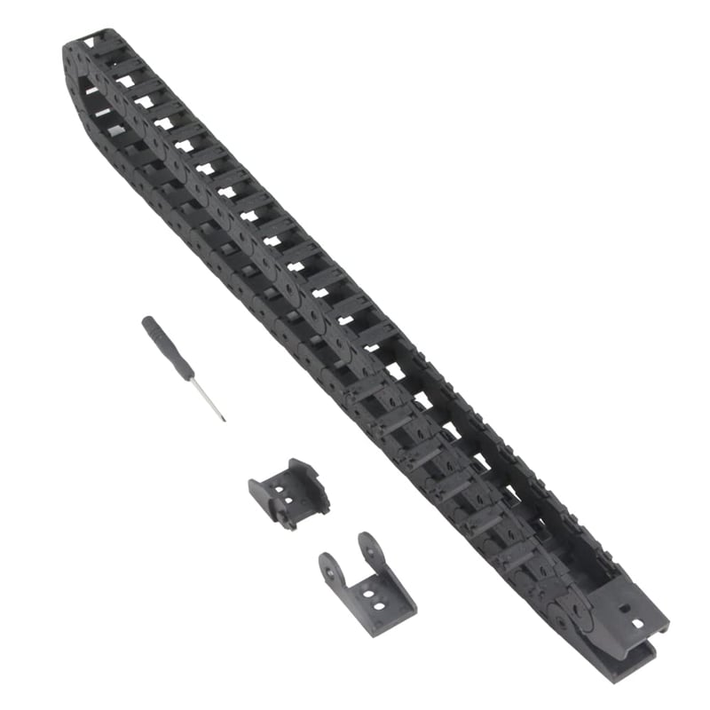 Zeberoxyz 15x15mm Fekete Műanyag Kábelrendező Lánc 1m - Nyitható Kábelvezető CNC Gépekhez és 3D Nyomtatókhoz Végcsatlakozókkal