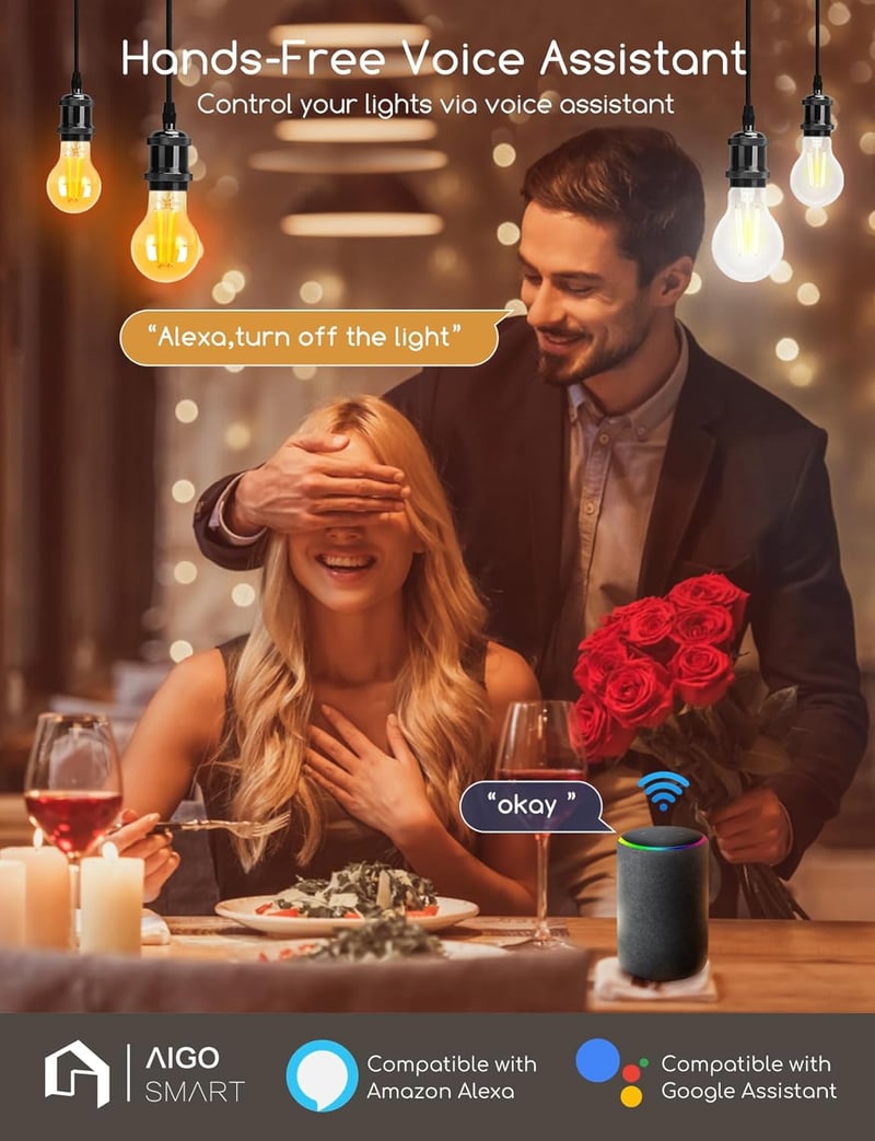 Aigostar Edison okos LED izzó, E27, 6W, vintage filament, Alexa/Google kompatibilis, borostyán, 6 db