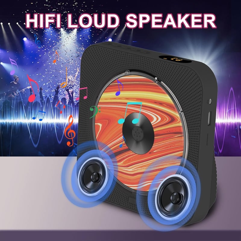 Liphier KC-718 Hordozható CD Lejátszó HiFi Hangszórókkal, Bluetooth 5.1, LED Kijelző, Távirányító, Porvédő Borítás, Fekete