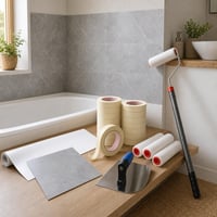 Kit renovare baie: autocolant faianță + folie mată + 16 benzi mascare + trafalet + gletieră colțuri 1