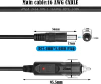 GINTOOYUN Szivargyújtó-DC7.4x5.0mm Tápkábel 16AWG - 3m Hosszú Adapter Autókhoz, Lakóautókhoz, Elektromos Készülékekhez, 10A Biztosítékkal 2