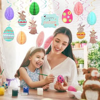 Húsvéti spirál dekoráció 24 db - Nyuszi és tojás mintás függő dísz 6