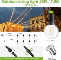BokiHuk LED Fényfüzér 7,6m - IP45 Vízálló G40 Izzós Kültéri Világítás Kerthez, Teraszhoz, Esküvőre, Karácsonyi Dekorációhoz, 12+1 Izzóval 4