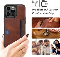 iPhone 14 Pro Max Bőrhatású Pénztárcatáska Kártyatartóval, Sötétbarna 3