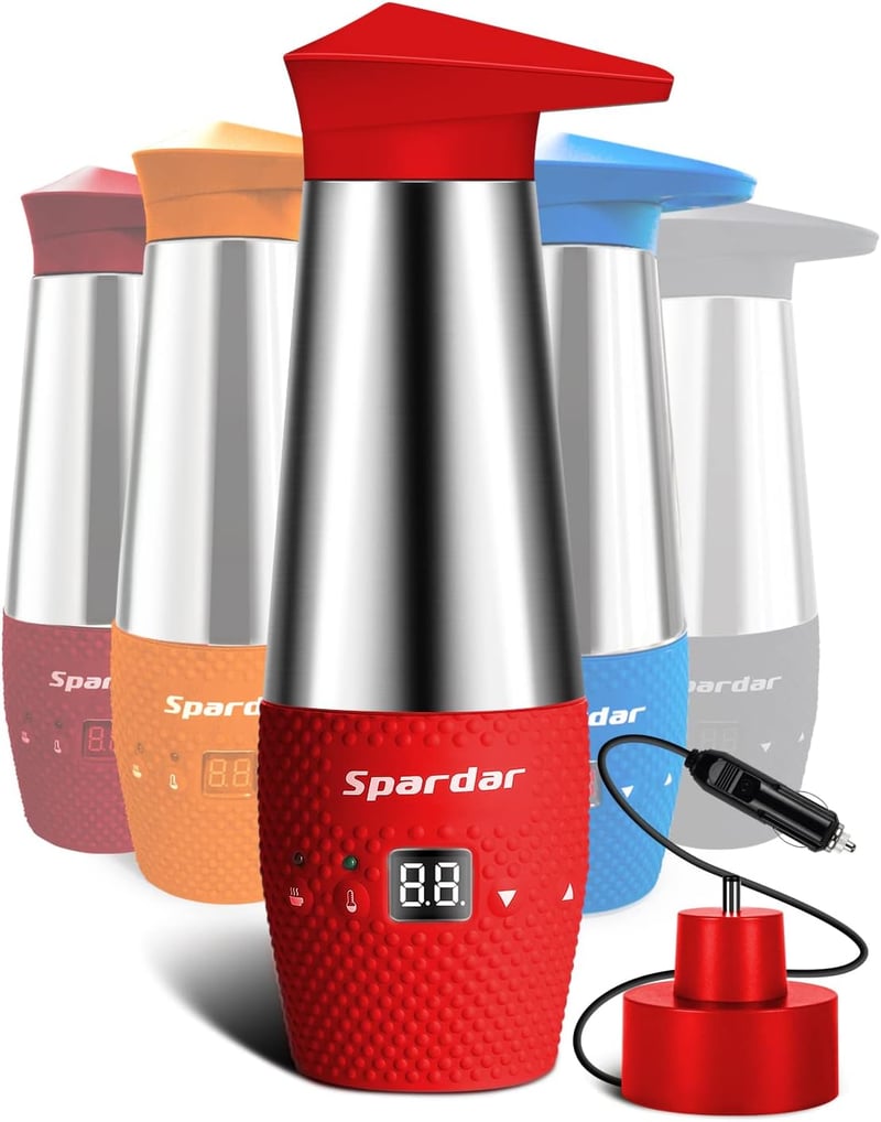 Spardar 12V-os autós vízforraló, dupla falú, LCD kijelzős, gyors melegítés (szürke)