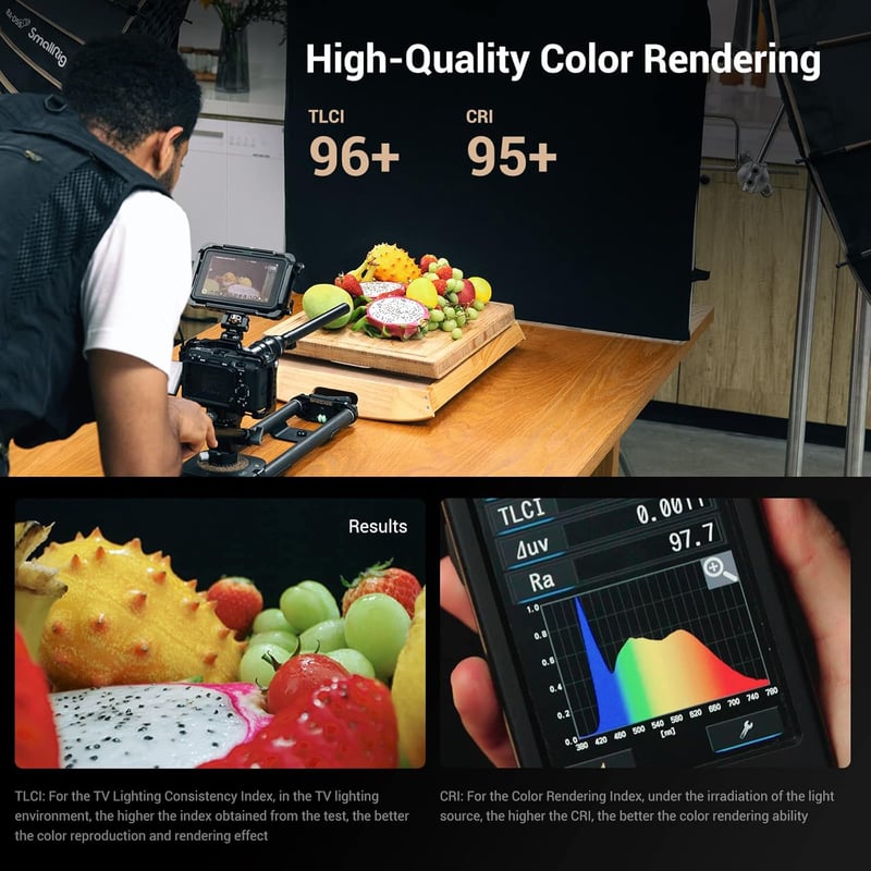 SMALLRIG RC 220D 220W COB Videólámpa, 98700 Lux Fényerő, 9 Fényeffektus, CRI 95+ Bowens Foglalat, SmallGoGo App Vezérlés, V-Mount Kompatibil