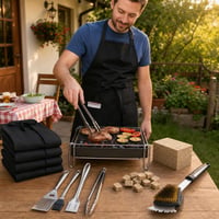 Set Complet Grill: Șorț BBQ + 400 cuburi aprindere + Set 4 ustensile + Grătar masă + Perie curățare 1
