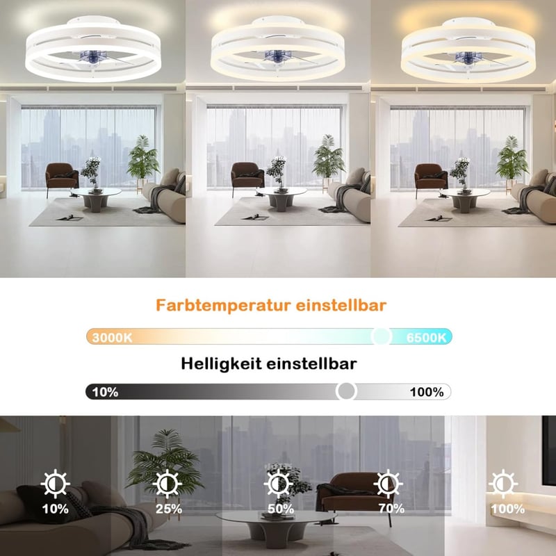 Revneey Mennyezeti Ventilátor Lámpával - 72W Szabályozható LED, Távirányítóval és Applikációval, 6 Sebességű, Időzítővel, Hálószobába, Nappa