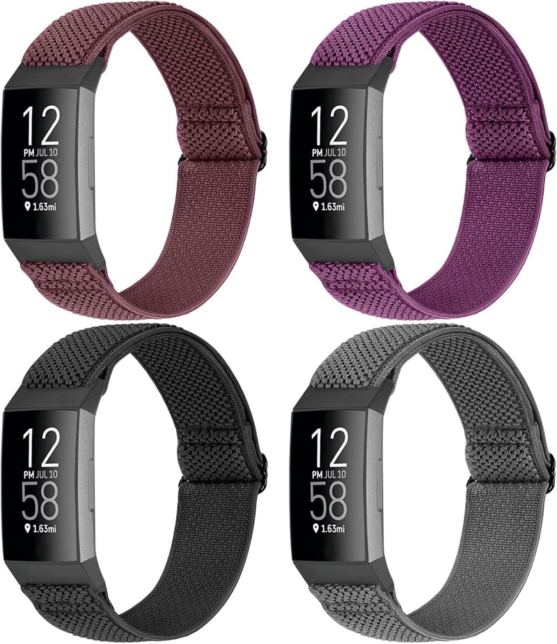 Fitbit Charge 4/3 Állítható Nylon Sportpánt Szett - Fekete, Szürke, Bordó, Lila
