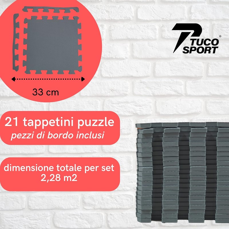 Tuco Sport 21 részes puzzle fitness szőnyeg - ütéscsillapító, csúszásmentes edzőszőnyeg edzőterembe, súlyzózáshoz