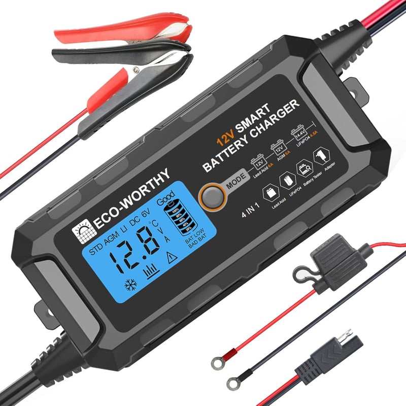ECO-WORTHY 5A LiFePO4 Autó Akkumulátor Töltő 12V Lítium Akkuhoz