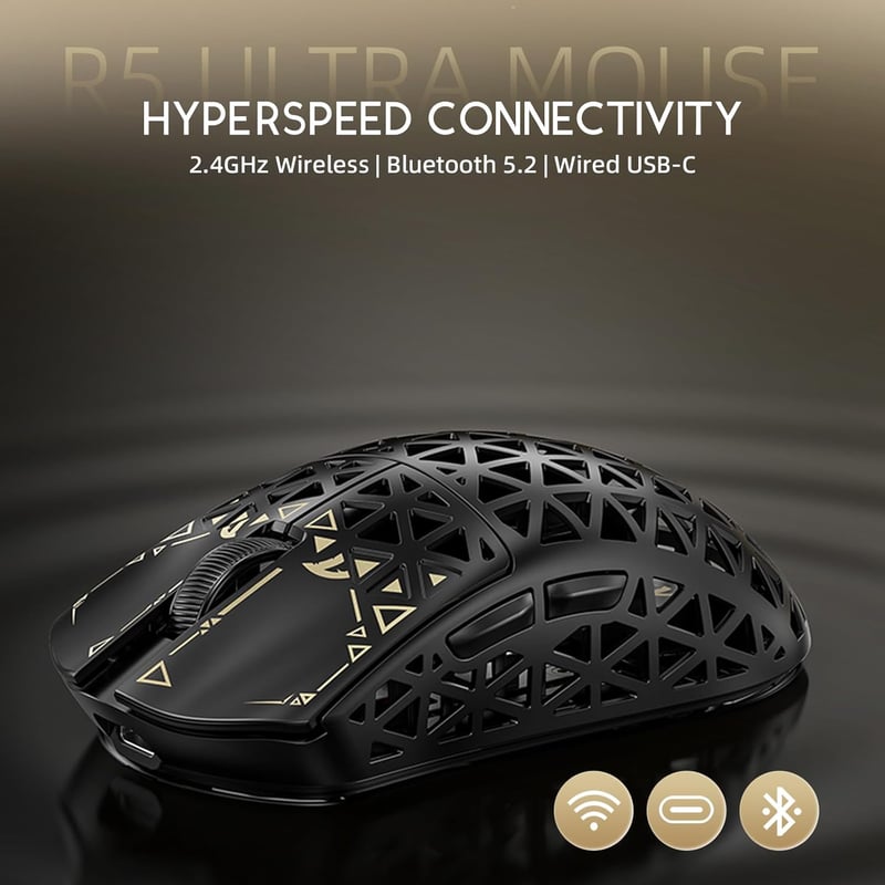 ATTACK SHARK R5 Ultra Szénszálas Gamer Egér, 39g Szuperkönnyű, 8000Hz Vezeték Nélküli, 42000 DPI, PAW3950MAX Szenzor, Bluetooth/2.4G/Vezeték