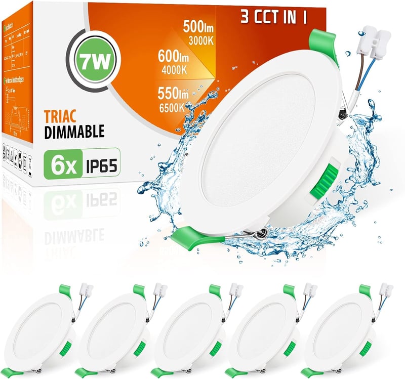 6 db ALUSSO LED Süllyesztett Spotlámpa, 230V, Szabályozható, IP65, 7W, 68mm, Lapos, 3 Színhőmérséklet