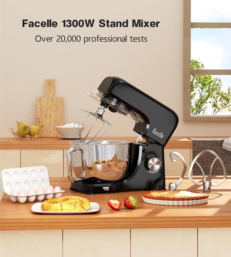 Facelle 1300W Professzionális Robotgép 10 Sebességgel, 5,5L Inox Tállal, Fekete