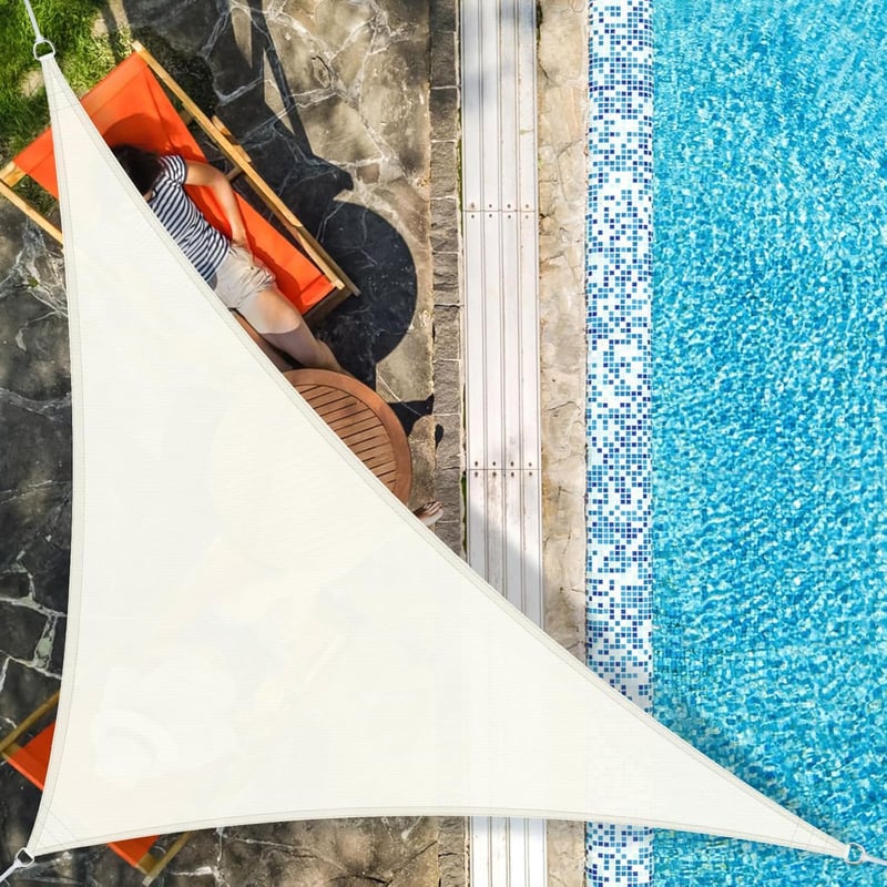 AXT SHADE Háromszög Napvitorla 3x3x4,25m - Légáteresztő HDPE Árnyékoló UV Védelemmel Teraszra, Erkélyre és Kertbe - Krémfehér