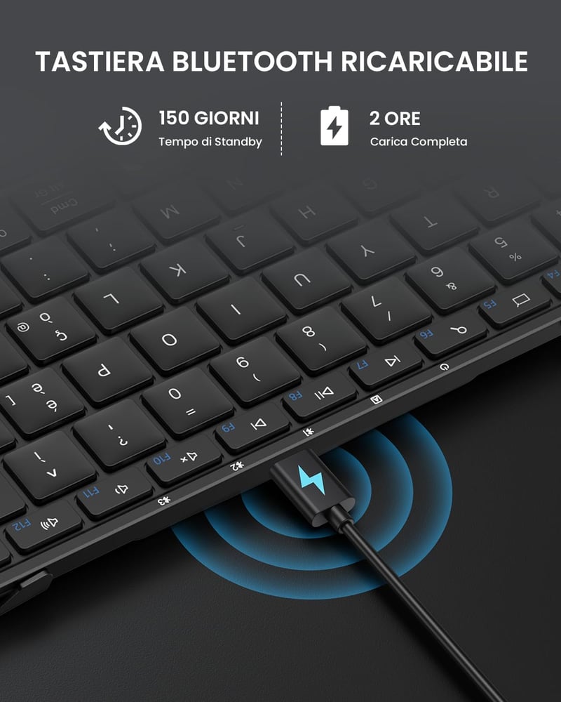 ProtoArc XK01 Összecsukható Vezeték Nélküli Billentyűzet - Olasz Kiosztás, Hordozható, Kompatibilis Android, Windows, iOS Eszközökkel, Feket