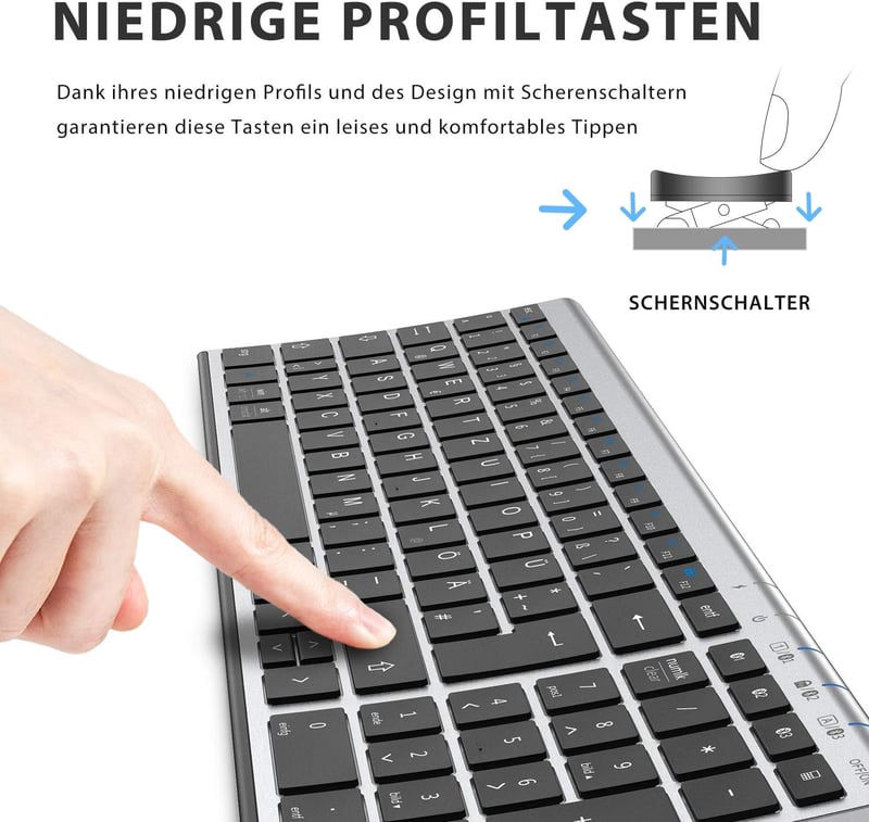iClever BK10 Bluetooth Billentyűzet Vezeték Nélküli Töltöthető 3 Csatorna iOS Android Windows