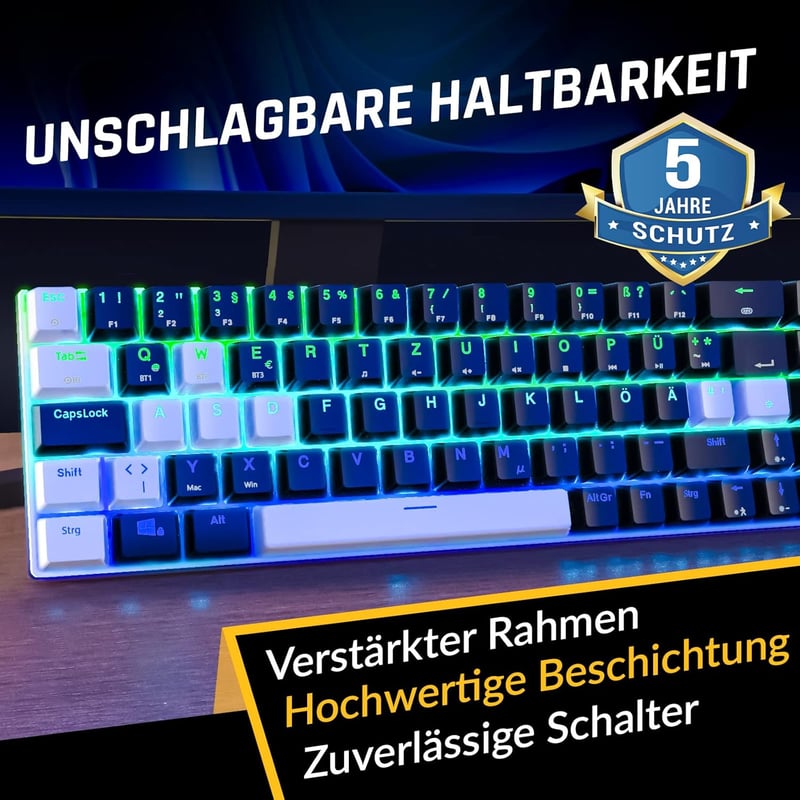 KLIM Shift 60% Mechanikus Billentyűzet - Vezeték Nélküli, Hotswap, Gamer - 2.4 GHz & Bluetooth TKL - PC, PS4, PS5, Mac Kompatibilis - QWERTZ