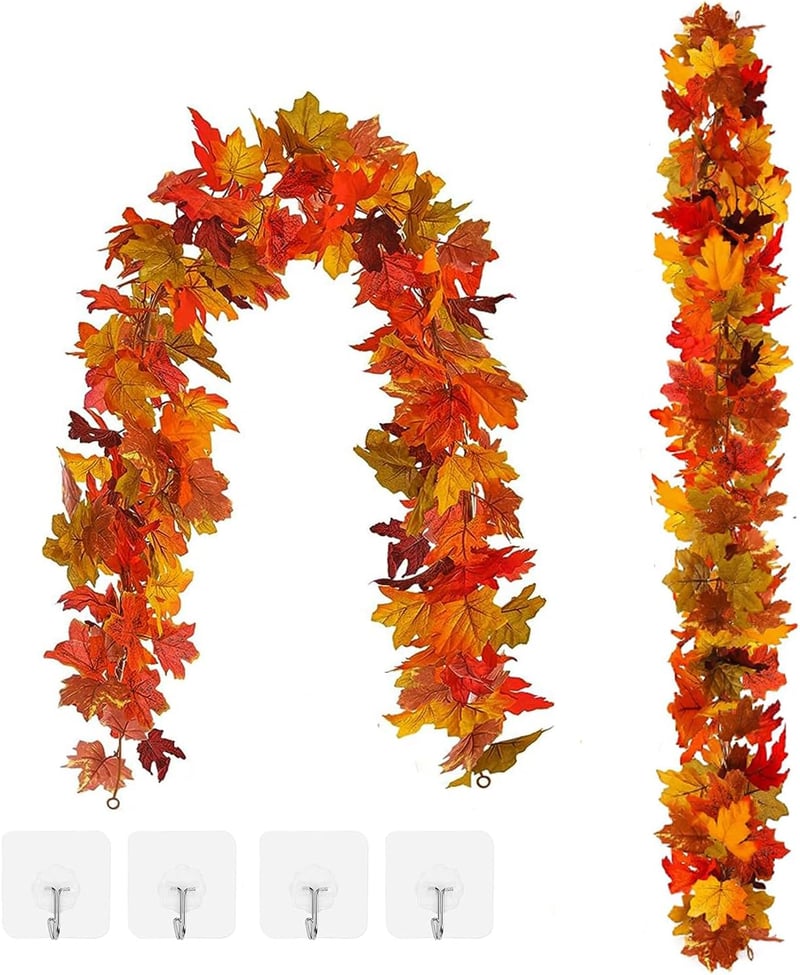 LAMOOER Őszi Juharlevél Girland - 5 Láb Hosszú Narancssárga Műlevél Füzér Beltéri/Kültéri Dekorációhoz - Halloween, Hálaadás Díszítés - 2 Da