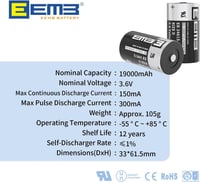 EEMB D típusú 3,6V nagy kapacitású lítium elem CNC gépekhez, 4 db 2