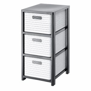 Organizator cu roți Rotho Country cu 3 sertare, model rattan, alb, 3 x A4/18 l, 37,5 x 32,5 x 71,2 — fără roți (stare: vezi a 2-a poză)