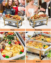 WENMILY 9L Rozsdamentes Acél Ételmelegítő Szett - 2 db Arany Színű Négyzetes Chafing Dish Tálalóedény Gördülő Peremmel, Partikra és Büféaszt 6