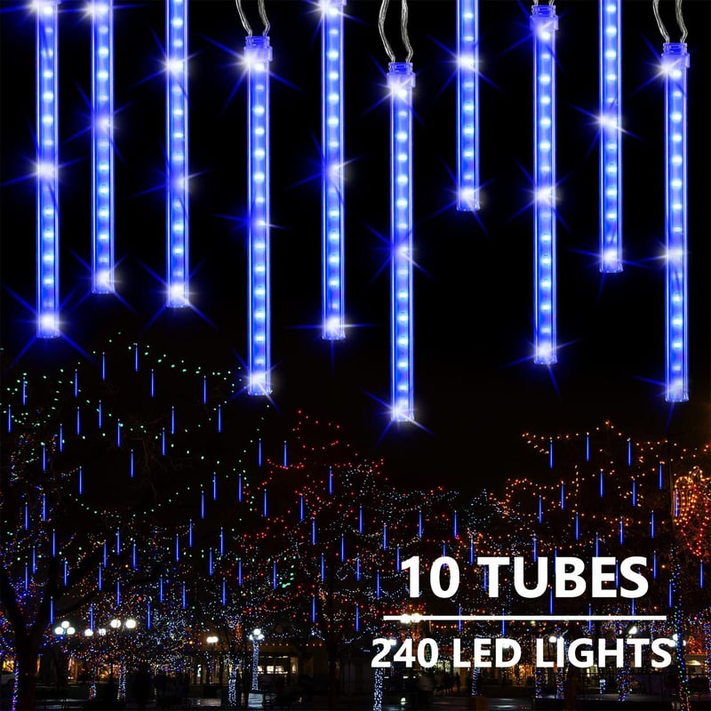 Joomer 240 LED-es Kék Meteoreső Fényfüzér, 30cm, Kültéri Vízálló Karácsonyi Dekoráció