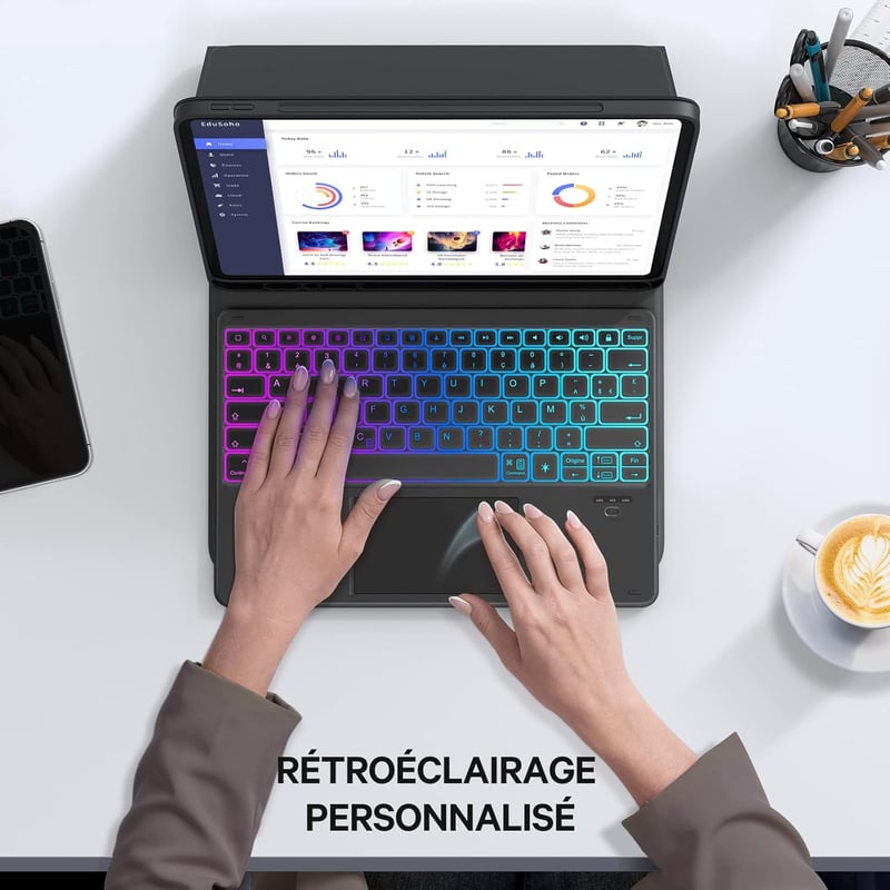 Earto iPad Pro 12.9 Bluetooth billentyűzet, 7 színű háttérvilágítás, érintőpaddal