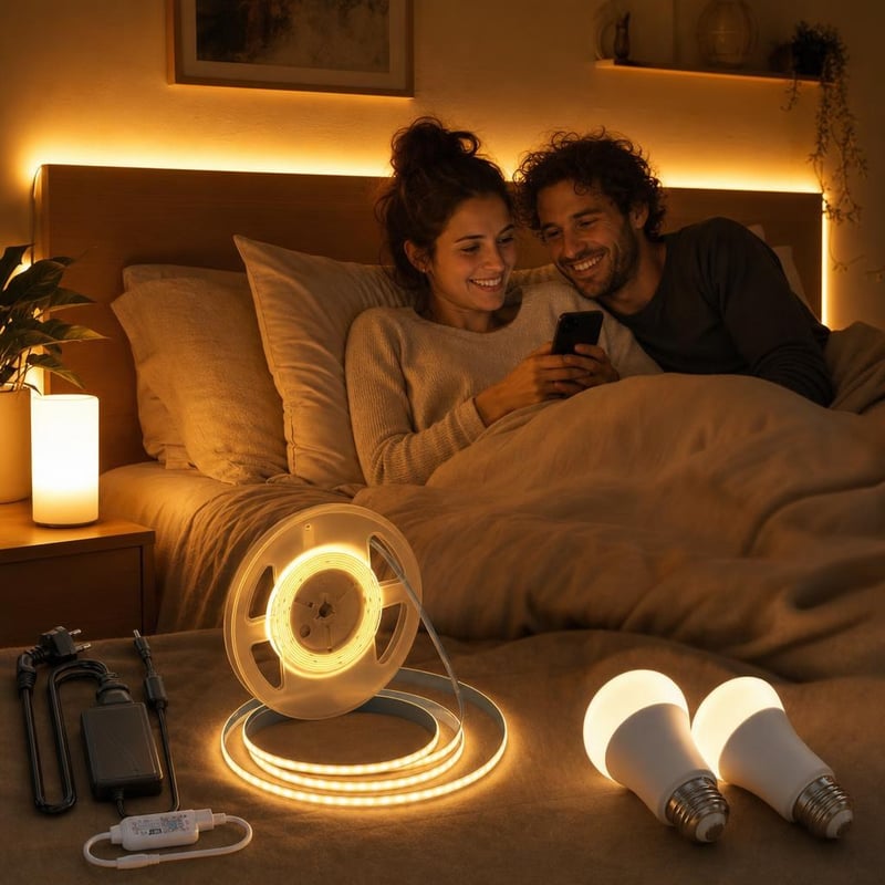 Pachet Iluminat Smart: 1x Bandă LED WiFi 5m + 1x Bec LED Inteligent
