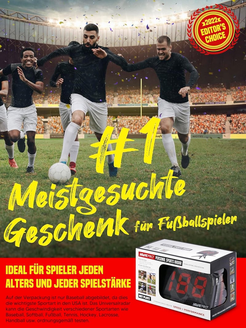 NET PLAYZ Futball Radar Sebességmérő - Edzőfelszerelés Sebességérzékelővel, Állítható Szögű Sporteszköz Futball, Golf, Baseball és Más Sport - Black, M