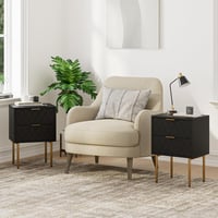 HEYZOEY Éjjeliszekrény 2 fiókkal, modern boho stílusú, fekete-arany 7