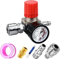 Preciva 1/4" Nyomásszabályozó Szelep - Légkompresszorokhoz, 175 PSI/12 BAR Nyomásmérővel - EU Szabvány, Fém Ház, 3 Csatlakozó, Fekete 1